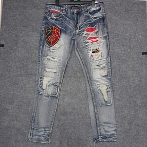 UNK‎ NBA Cleveland Cavaliers Distressed Denim Jeans Mens W38 L35 Blue